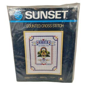 Vintage Sunset Counted Cross Stitch Rainbow and Hearts Sampler Kit 1984